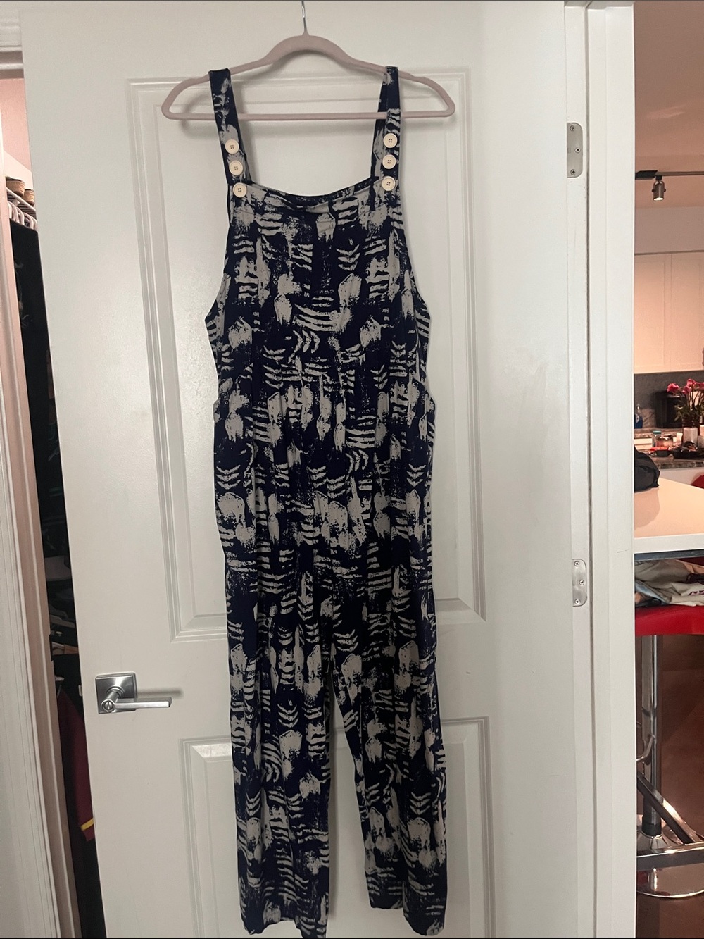 Amazon Navy and Cream Printed Wide-Leg Jumpsuit
